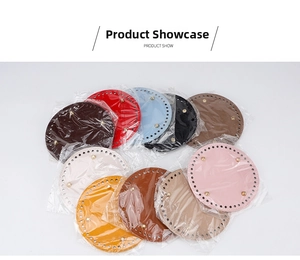 Set of 10 assorted 15cm round PU leather bag bases with golden feet for DIY bucket bags