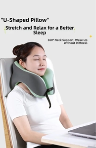 Detailed view of U-shaped memory foam neck pillow with adjustable buckle and ergonomic support