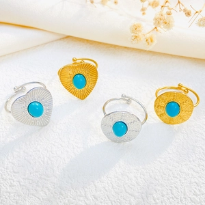 French retro titanium steel rings with turquoise inlay in gold and silver finishes