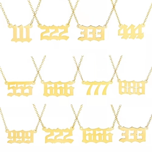 Angel Number Pendant Necklace 18K Gold Plated Stainless Steel Gothic Font Jewelry Aesthetic Gift For Women Girls