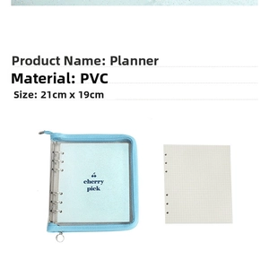 Light blue PVC binder handbook with 21x19cm dimensions and ring binding inner grid paper