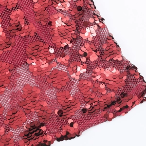 Sexy deep red sequin halter dress for women featuring glitter mesh fabric for party wear