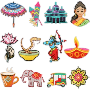 Indian Diwali Theme Embroidery Patches Colorful Polyester Fabric Traditional Elephant Lotus Appliques For DIY Apparel Decoration