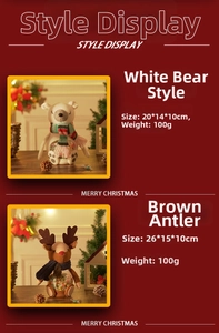 Detail of Christmas reindeer and bear plush candy jars with transparent containers