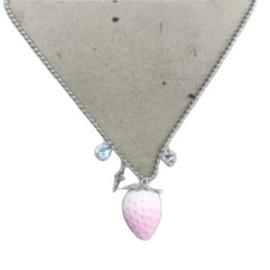 Elegant stainless steel necklace with pink flocked strawberry pendant and zircon charms