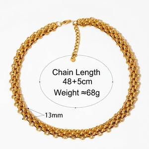 Chunky gold stainless steel link chain necklace 48+5cm long with 13mm width for women