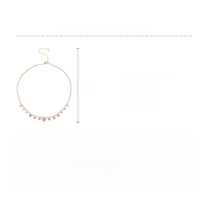 Detailed size and material chart for gold necklace with pink zircon and copper