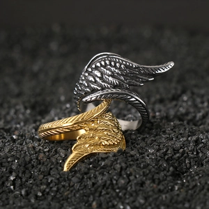 Angel Wings Feather Open Adjustable Ring Stainless Steel Retro Punk Gothic Finger Jewelry Men Women