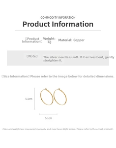 Detail view of 5.1cm gold plated round hoop earrings with size and weight dimensions