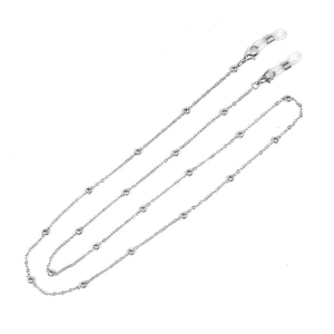 Silver metal eyewear chain with stylish beads, lobster clasps and silicone loops