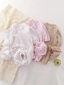 Baby Girl Floral Romper Set Cotton Gauze Long Sleeve Kimono Side Tie Jumpsuit And Matching Hat Muslin Breathable