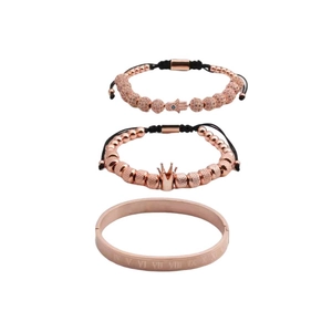 Men's rose gold set with Roman numeral cuff and beaded bracelets featuring Hamsa hand charm