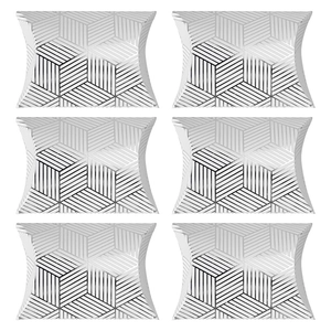 Set of 6 silver pillow gift boxes with 3D geometric texture for elegant candy packaging