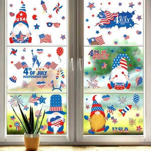 Patriotic Gnome Independence Day Window Clings USA Flag Stars PVC Static Stickers For July Fourth Home Party Decoration