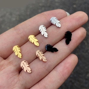 Vintage Minimalist Stainless Steel Leaf Stud Earrings For Women Hollow Feather Shape Fashion Jewelry In Gold Silver Black