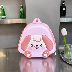 Pink toddler cartoon hardshell backpack with cute 3D ears and durable dual metal zippers