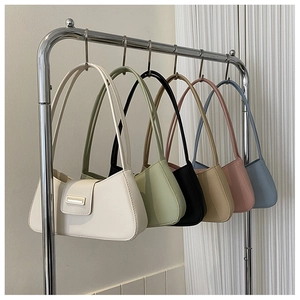 Selection of minimalist PU leather baguette bags in white green black apricot and pink