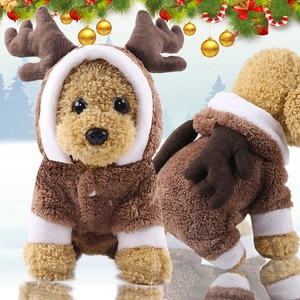 Sweat à capuche renne marron pour animaux avec bordure en peluche et bois de Noël