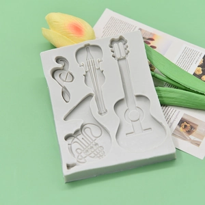 Musical instrument silicone mold with guitar, violin and horn shapes for cake decorating