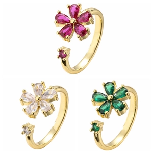 Elegant Flower Zircon Open Adjustable Rings Exquisite Copper Finger Jewelry For Women Korean Style INS Trendy Accessory