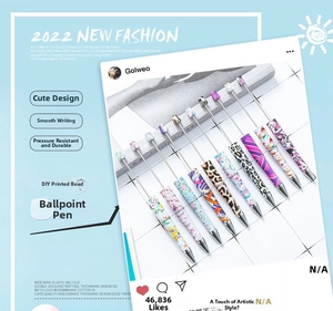 Detail of 10-piece DIY beadable pens featuring leopard and floral print patterns