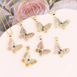 Butterfly Pendant Necklace Copper Micro Inlaid Colorful Zircon INS Style Trendy Clavicle Chain For Women Elegant Accessory