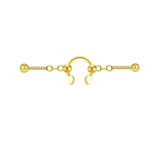 Goldenes Nippelpiercing aus Titanstahl mit U-Stab und feinen Schmetterlingsanhängern