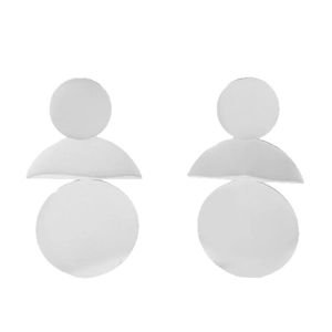 Three-tier geometric stainless steel drop earrings in silver with a polished finish