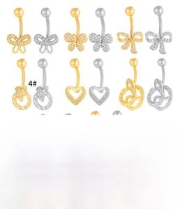Detailed size chart for stainless steel heart bow belly rings with 1.6x10x5mm specs