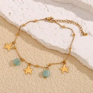Cavigliera Stella Marina Amazzonite Placcata Oro 18K Acciaio Inossidabile Regolabile Gioielli Da Spiaggia Estate Donna