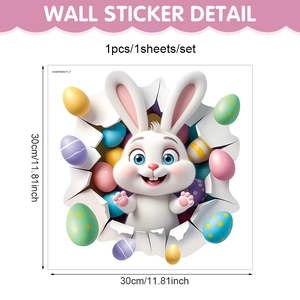 Detailed 3D Easter bunny wall sticker with colorful eggs in a 30x30cm layout