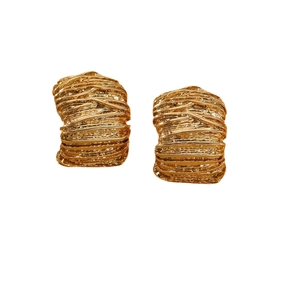 French vintage style gold stainless steel earrings with fluid geometric texture
