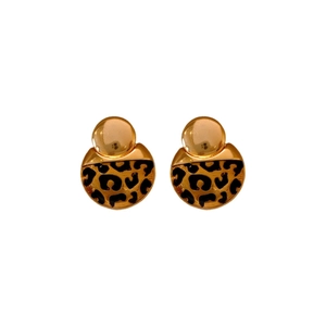 Gold-plated leopard print heart drop earrings with vintage minimalist aesthetic design