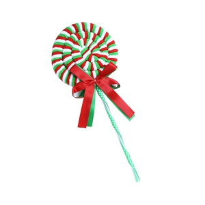 Christmas lollipop hanging ornament with red white green plush texture and ribbon bow