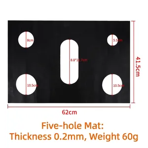Detailed size chart for black 5-hole Teflon gas stove protector with 0.2mm thickness