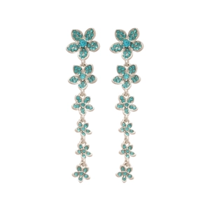 Elegant floral silver earrings with cascading blue crystal tassels and flower design