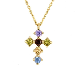 Collana Con Ciondolo a Croce in Rame Argento Sterling 925 Con Zirconia Colorata Gioielli di Moda Stile Retro Francese Donna