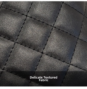 Macro shot of fine textured black quilted leather fabric with diamond stitching detail