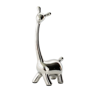 Escultura moderna de jirafa en cerámica plateada para decoración de salón minimalista