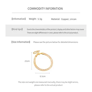 Spécifications détaillées du bracelet en cuivre et zircon de 25 cm de long et 0,5 cm
