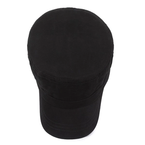 Classic black cotton cadet cap with flat top and reinforced stitched brim for men