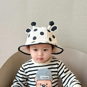 Cappello da sole per neonati a pois stile giraffa color crema con corna per primavera