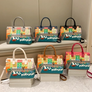 Artistic Portofino graffiti tote bag set in six colors with high-quality embroidery finish