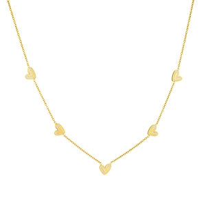 Elegant gold-plated necklace with white shell heart charms on a minimalist metal chain
