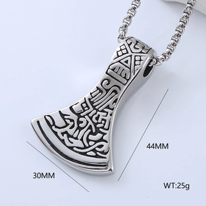Punk style stainless steel Viking axe pendant with Nordic runes, 30mm x 44mm size