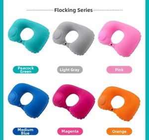 U-shaped inflatable travel pillows in six vibrant colors with soft flocked texture