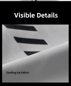 Close-up of white cooling ice silk fabric with black stripes for athletic sun protection