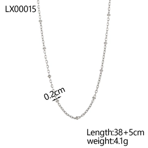 Detail view of silver beaded chain showing 0.2cm beads and 38+5cm adjustable length