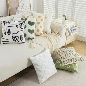 Luxurious American pastoral pillows with various textures on a cozy beige sofa