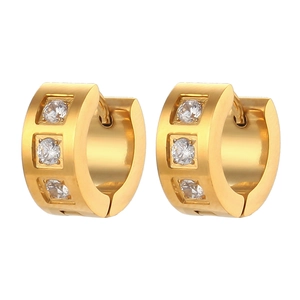 18K gold plated stainless steel hoop earrings with three square-cut cubic zirconia stones